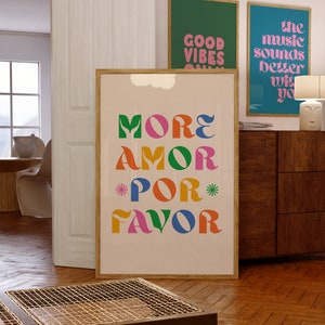More Amor Por Favor Print, Retro Wall Decor, Trendy Wall Art, Digital Download Print, Maximalist Poster, Printable Art, Love Quote