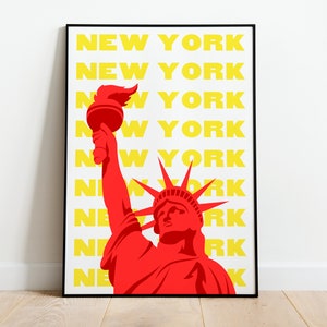 New York City Print, Digital Art, Yellow and Red NYC Print, New York Poster, Cute Trendy Wall Art, New York Wall Decor, Living Room Decor