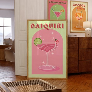 Daiquiri Cocktail Print, Retro Cocktail Wall Art, Cocktail Poster, Cocktail Bar Printable Art, Home Bar Kitchen Decor, Printable Gift,