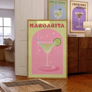Margarita Print, Kleurrijke Cocktail Afdrukbare Muurkunst, DIGITALE DOWNLOAD, Bar Cart Decor, Retro Cocktail Poster, Bar Cart Wall Art