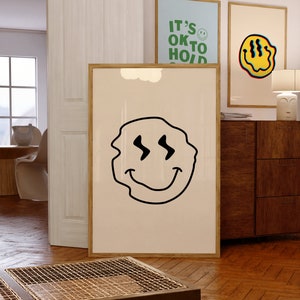 Smiley Wandkunst, Minimalistische Wandkunst, moderne Kunstdruck, trendige Wandkunst, Smiley Retro Wandkunst, ästhetische Wandkunst, Digitaldruck