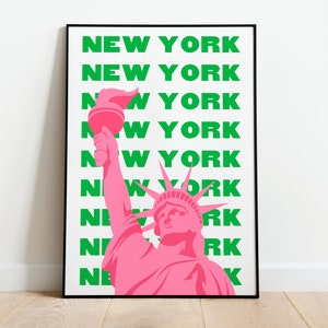 New York City Print, digitale Kunst, rosa und grün NYC Print, New York Poster, niedliche trendige Wandkunst, New York Wanddekor, Wohnzimmer Dekor