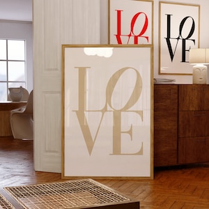 Love Printable Wall Art, LOVE, Classic Love Word, Love Modern Wall Decor, Trendy Poster, Heart Romantic Wall Print, Bold Typo, Trendy Art