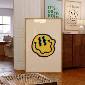 Smiley Wandkunst, Minimalistische Wandkunst, moderne Kunstdruck, trendige Wandkunst, Smiley Retro Wandkunst, ästhetische Wandkunst, Digitaldruck
