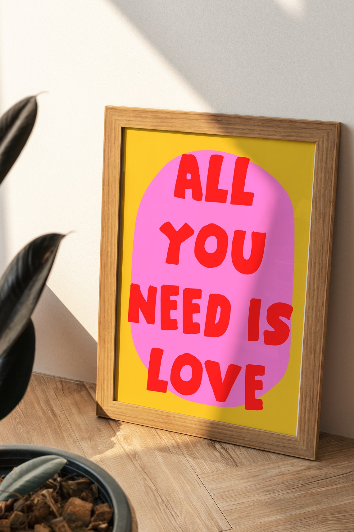 Pink all You Need is Love Poster, Retro Quote, Digital Wall Art, Love