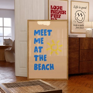 Meet Me At The Beach Print Trendy Coastal Art Typography Poster Beach House Decor Ocean Wall Art Digital Download Print Retro Print