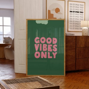 Impresión sólo de buenas vibraciones, arte de pared imprimible sólo de buenas vibraciones, signo sólo de buenas vibraciones, citas imprimibles, decoración de citas inspiradoras arte de pared retro