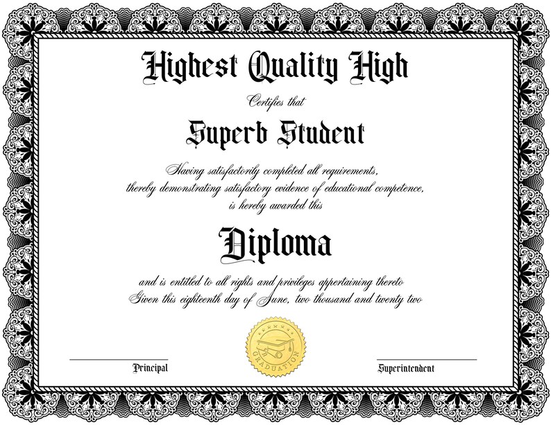 GED Diploma High School Diploma Diploma Template Homeschool Etsy