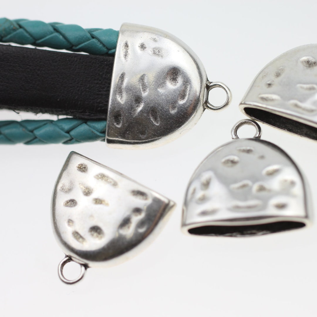 5 Flat Leather, End Caps, Cord End Caps, Bracelet, Necklaces End