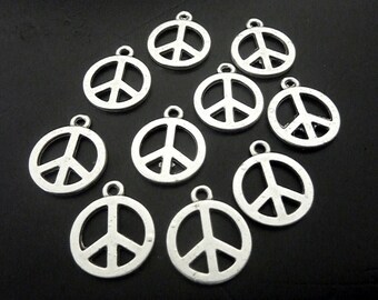 10 Silver Charms, Sterling Silver Plated, Charms Pendant, Peace Pendants, Metal Pendants Necklace Making Supply,Silver  Peace, ZM487as