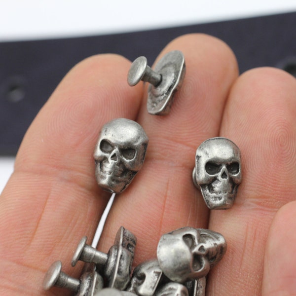 10 rivets tête de mort en argent foncé, breloques tête de mort, plaqué argent foncé, résultats de bijoux en Zamak, fourniture de bijoux en gros, ZM54ds