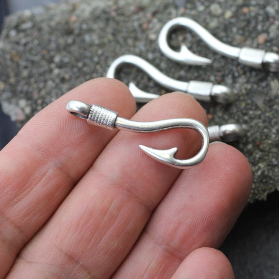 10 Fishing Hook Charms, Fishing Hook Pendant, Bracelet Connector
