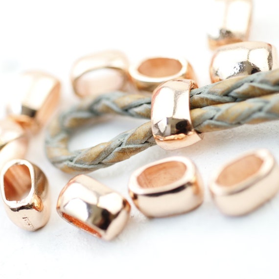 10 Slider Beads Rose Gold Plated Beads Pewter Beads Bracelet