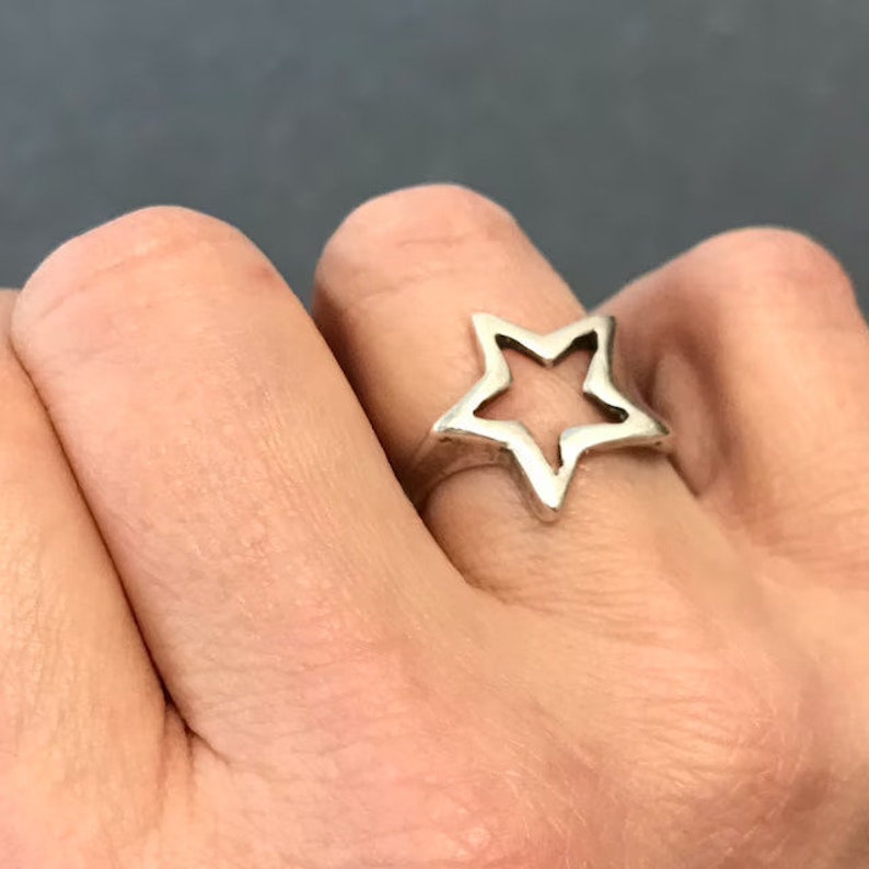 Star Ring, Silver Star Ring, Statement star ring, adjustable Ring, Sterling Silver Plated, chunky Ring, Open Ring, Gift for her R230as image 2