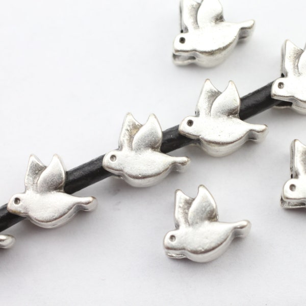 10 Dove Beads, Spacer Beads, Zamak Beads, Silver Plated, Antique Silver High Quality, Wholesale Beads, Jewelry Supplies, ZM351as