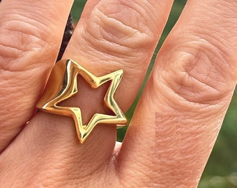 Star Ring, Gold Star Ring, Statement star ring, adjustable Ring, Silver Star Ring, Sterling Silver Plated, chunky Ring, Gift for her R230go