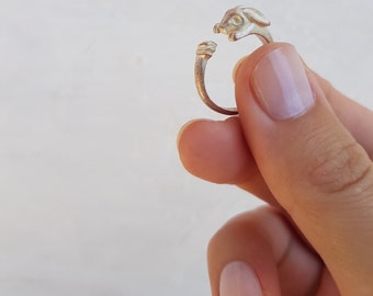 Wrap rabbit ring, Rabbit head ring, Adjustable rabbit ring, Minimal animal ring, Little rabbit ring, Rose ring, Animal jewelry R362rp