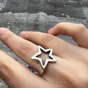 Star Ring, Silver Star Ring, Statement star ring, adjustable Ring, Sterling Silver Plated, chunky Ring, Open Ring, Gift for her R230as