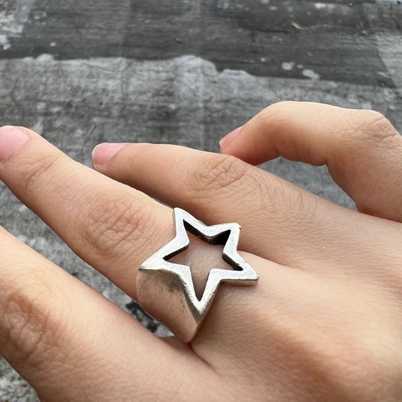 Star Ring, Silver Star Ring, Statement star ring, adjustable Ring, Sterling Silver Plated, chunky Ring, Open Ring, Gift for her R230as image 1
