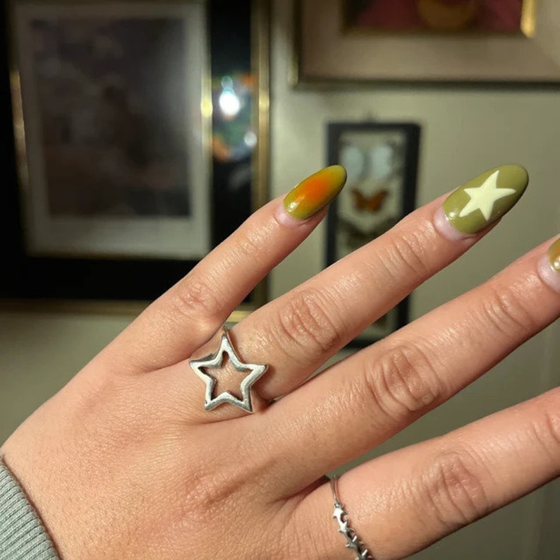 Star Ring, Silver Star Ring, Statement star ring, adjustable Ring, Sterling Silver Plated, chunky Ring, Open Ring, Gift for her R230as image 3