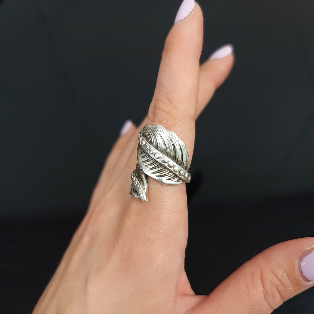 Silver Leaf Rings, Silver Wrapped Ring, Tree Leaves Nature Ring, Gift
