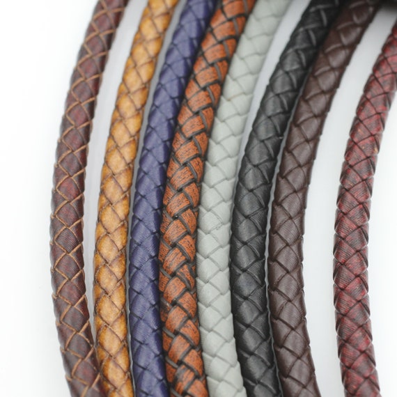 Braided Leather Cord, Leather Jewelry Cord, Jewelry DIY Making Material,  Dyed, Round, Saddle Brown, 6mm, about 10.93 yards(10m)/bundle