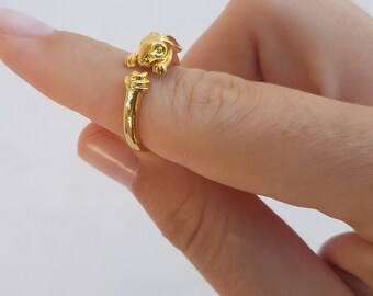 Gold rabbit ring, Rabbit head ring, Minimal animal jewelry, Boho ring, Adjustable rabbit ring, Spiral rabbit ring R362go