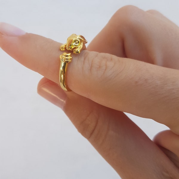 Gold rabbit ring, Rabbit head ring, Minimal animal jewelry, Boho ring, Adjustable rabbit ring, Spiral rabbit ring R362go