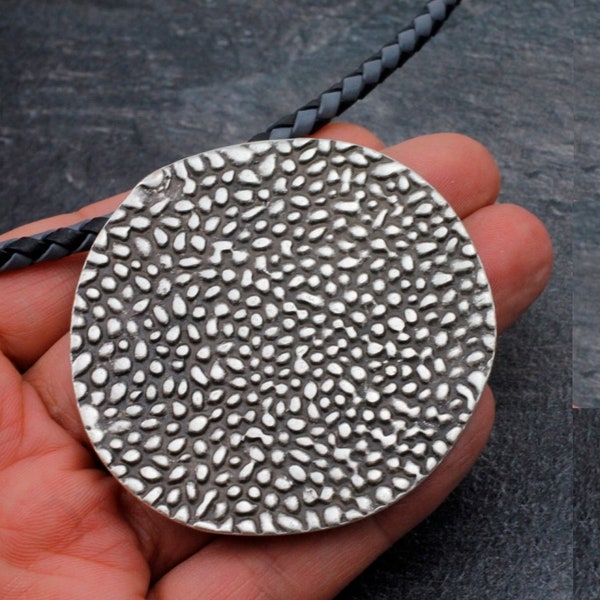 Pebble stone pendant, Dotted pendant craft, Big round pendant, Boho pendant charm, Gothic pendant, Jewelry making, Silver pendant P2014