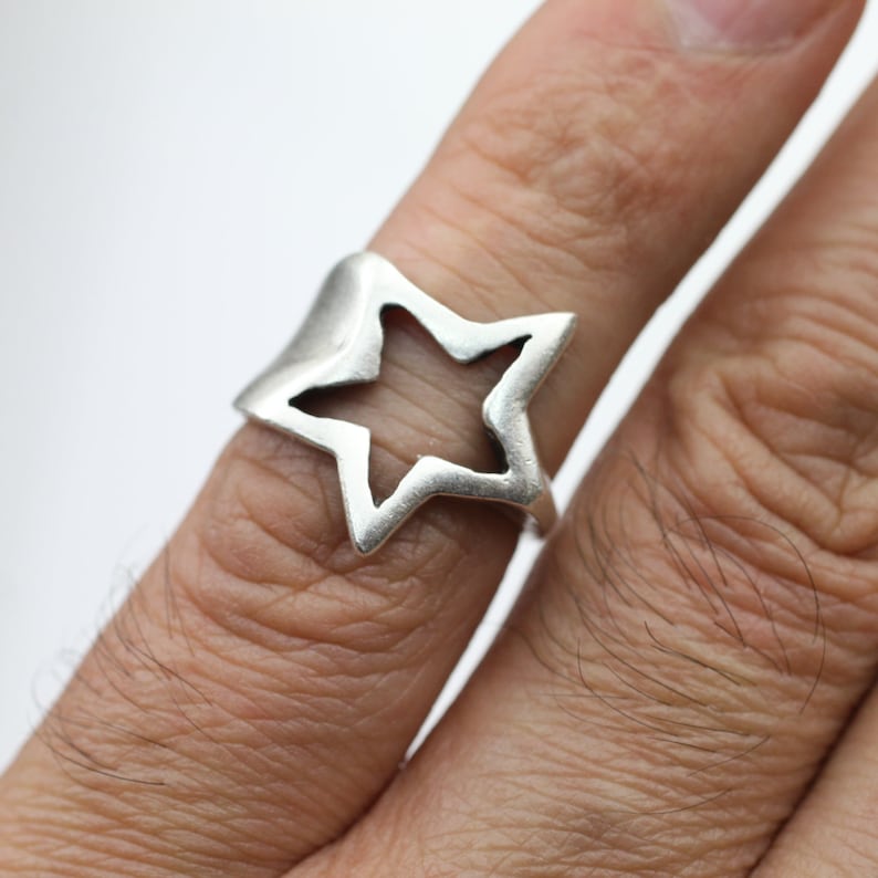 Star Ring, Silver Star Ring, Statement star ring, adjustable Ring, Sterling Silver Plated, chunky Ring, Open Ring, Gift for her R230as image 4
