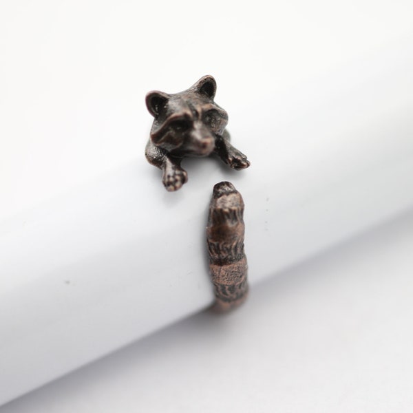 Animal Ring, Raccoon ring, Animal Wrap Ring, Copper ring, Spiral animal ring, Cute ring, Boho ring, Minimal ring, Animal jewelry, R406 ac