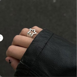 Star Ring, Silver Star Ring, Statement star ring, adjustable Ring, Sterling Silver Plated, chunky Ring, Open Ring, Gift for her R230as image 6