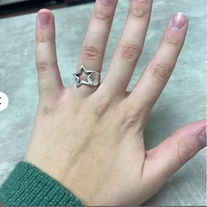 Star Ring, Silver Star Ring, Statement star ring, adjustable Ring, Sterling Silver Plated, chunky Ring, Open Ring, Gift for her R230as image 7