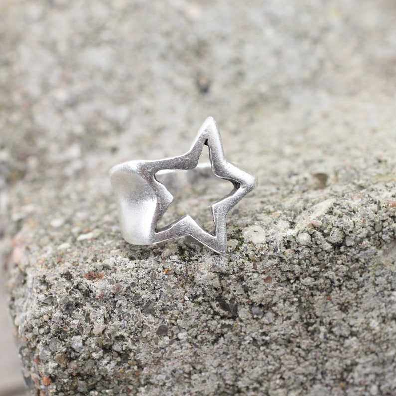 Star Ring, Silver Star Ring, Statement star ring, adjustable Ring, Sterling Silver Plated, chunky Ring, Open Ring, Gift for her R230as image 8