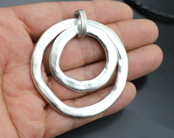 Double circles pendant, Silver circle pendant, Big ring pendant, Boho necklace pendant, Metal circle, Necklace material, Pendant craft P145