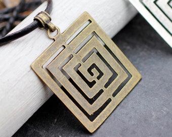 Big square pendant, Square labyrinth pendant, Bronze pendant, Brass pendant,Boho pendant charm, Geometric pendant, Jewelry supplies P2034 ab