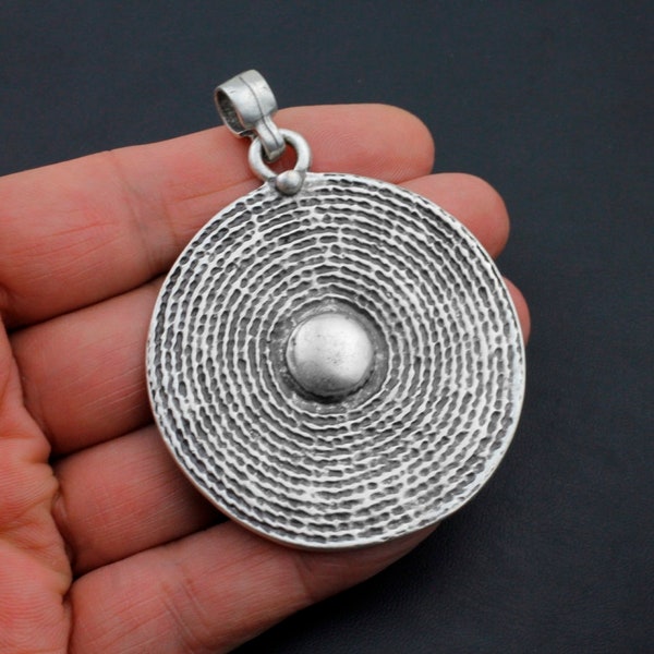 Silver round pendant, Big circle pendant, Authantic pendant charm, Ethnic pendant, Bohemian pendant, Medallon pendant, Hippie pendant P2010