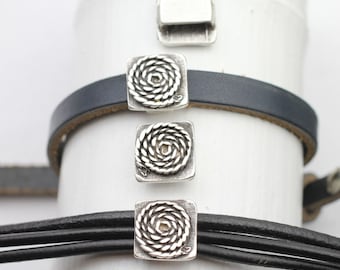 10 Slider Beads Bracelet Beads, Flat Leather, Rope Sliderbeads, Antique Silver Tone, Wholesale Beads, ZM621as