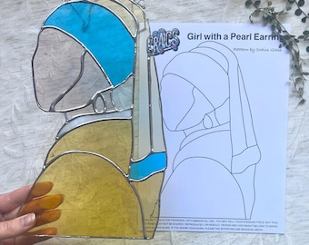Girl with a Pearl Earring Stained Glass Pattern– Digital Download (PDF & PNG). Commercial License