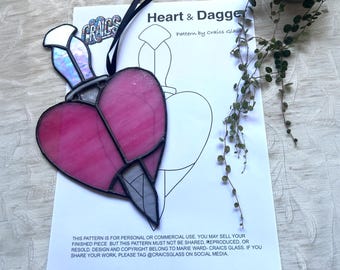 Heart and Dagger Stained Glass Pattern– Digital Download (PDF & PNG)| Commercial License