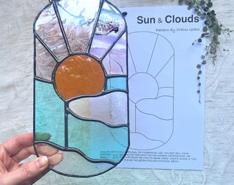 Sun and Clouds Stained Glass Pattern– Digital Download (PDF & PNG). Commercial License