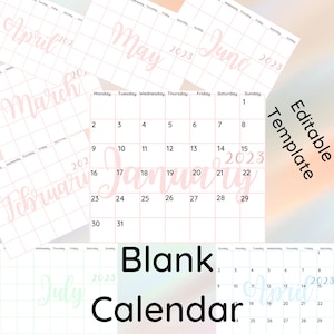 Blank Calendar Printable Calendar Editable Calendar Calendar