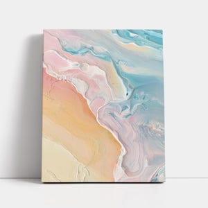 Pastel Pink Beach Wall Art Canvas Print, Tropical Wall Art, Eclectic Wall Art, Beach Scenery Wall Art Modern Aesthetic Contemporary Wall Art