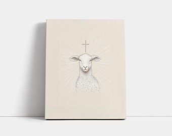 Minimalist Lamb of God Art: Boho Christian Cross Print, Nursery Decor