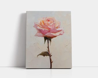 Pink Rose Impasto Painting, Romantic Floral Wall Art, Textured Bloom Print, Impressionist Botanical Decor