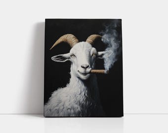Smoking Goat Cigar Art, Eclectic Animal Canvas Print