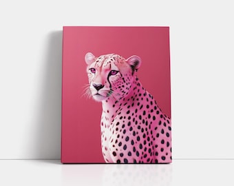 Pink Cheetah Portrait: Exotic Animal Photography, Modern Wall Art