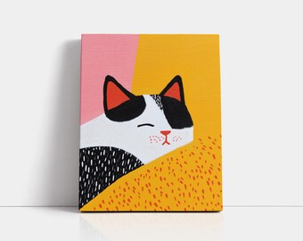 Sleeping Cat Art: Whimsical Nursery Decor, Pet Portrait Poster or Canvas