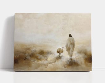 Jesus and Lost Sheep Canvas Print: Christian Bible Verse Wall Art