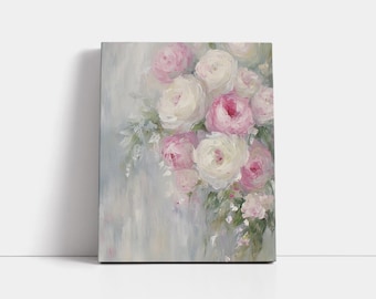 Peonies Oil Painting Print: Vintage Floral Wall Art, Shabby Chic Decor